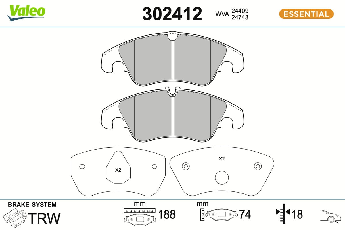 Jeu de 4 plaquettes de frein VALEO ref. 302412